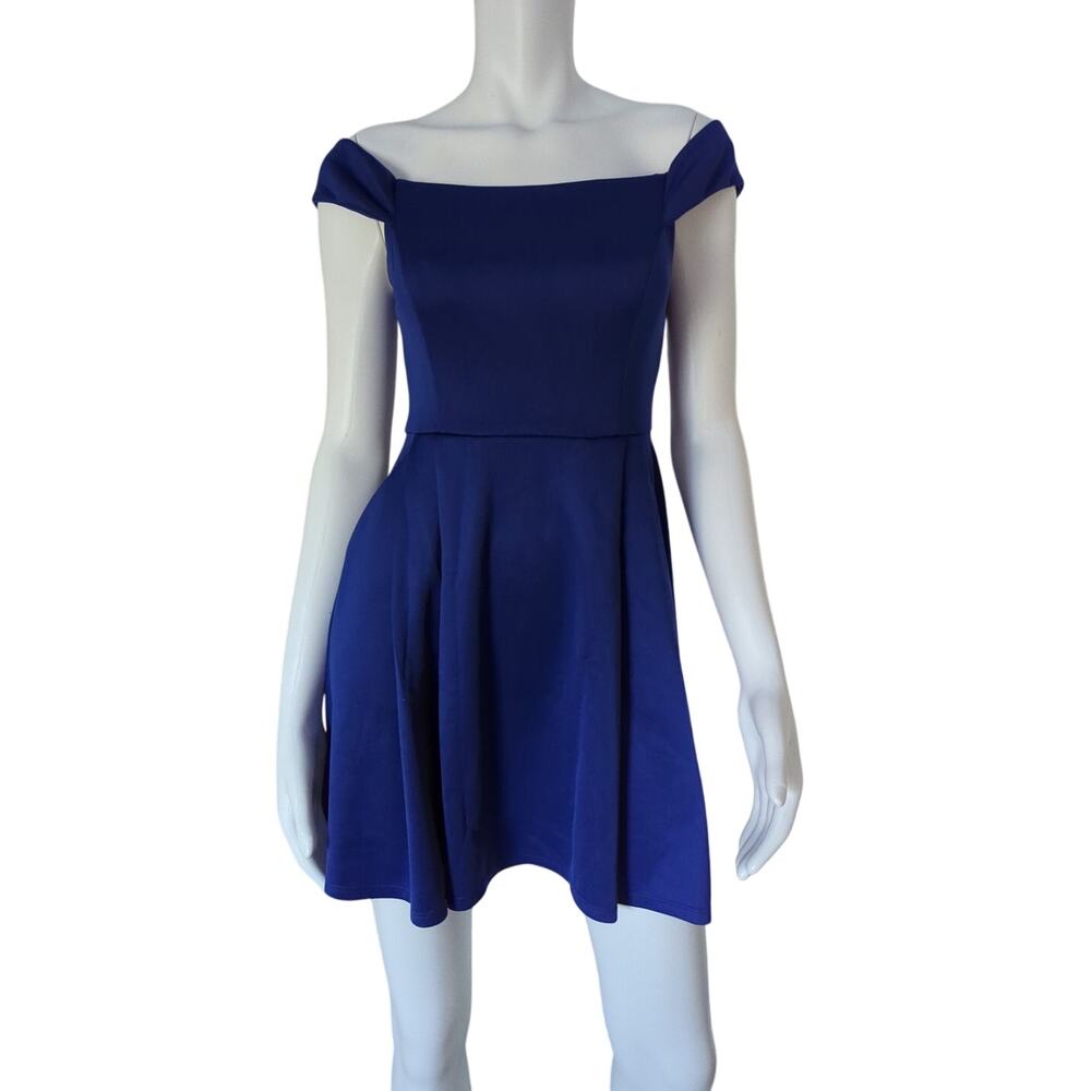 Blue Off The Shoulder Mini Dress by Teeze Me with Pockets Junior's Size 7